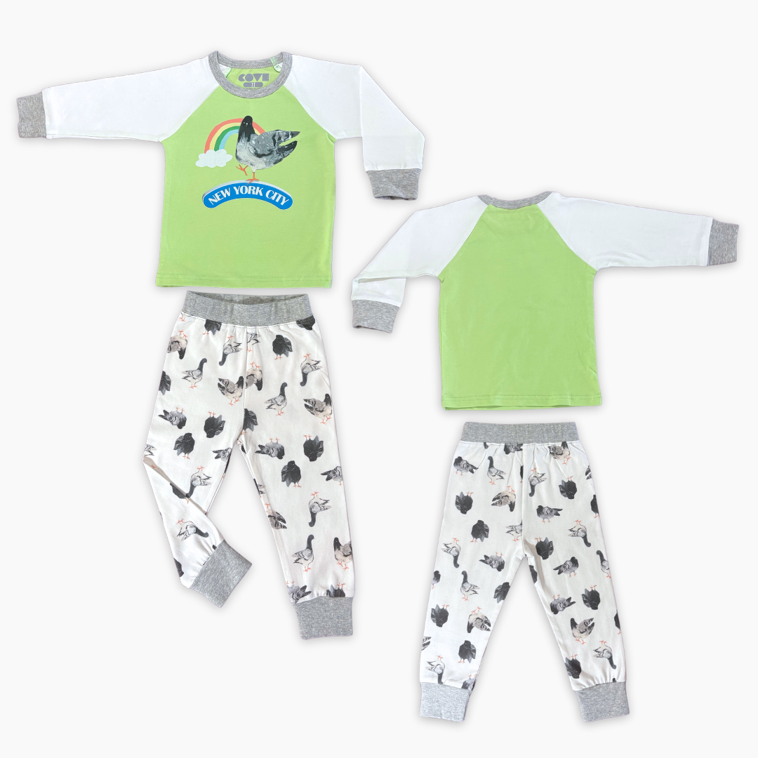 NYC Raglan Rainbow 2Pc Pajama Set- Green Apple