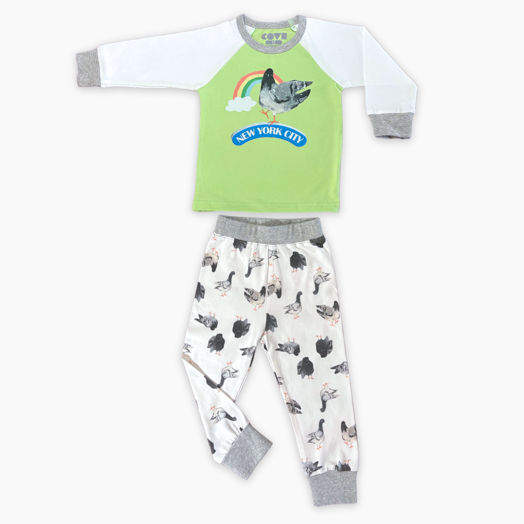 NYC Raglan Rainbow 2Pc Pajama Set- Green Apple