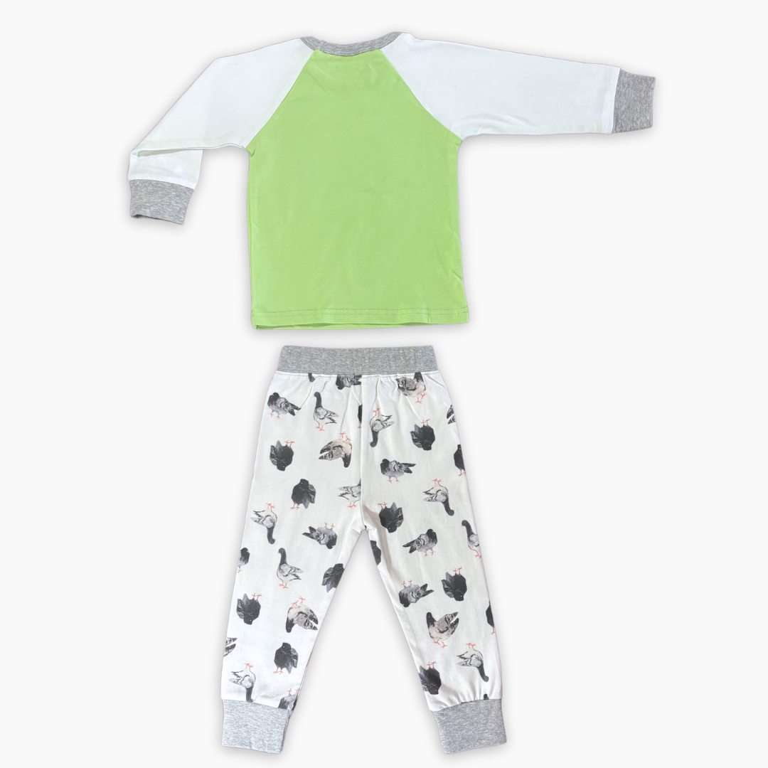 NYC Raglan Rainbow 2Pc Pajama Set- Green Apple
