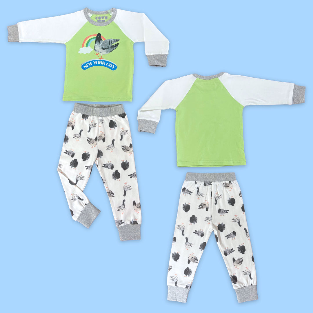 NYC Raglan Rainbow 2Pc Pajama Set- Green Apple