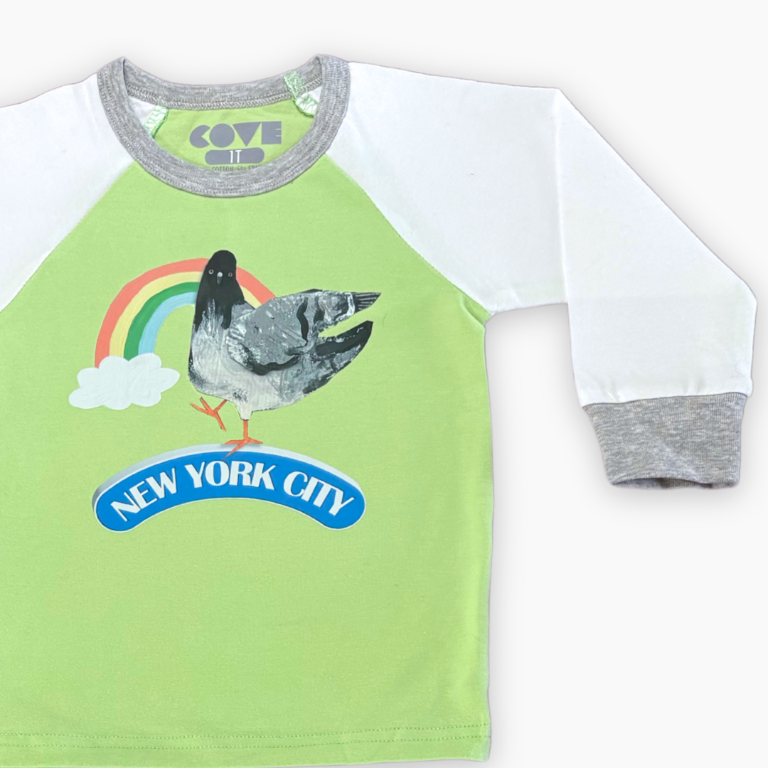 NYC Raglan Rainbow 2Pc Pajama Set- Green Apple